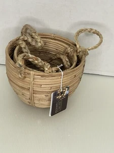 2 Piece Storage Hanging Baskets Woven Flower Plant Pot Rope Straw Home NWT - Picture 1 of 2