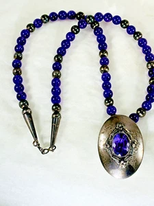 Vintage Sterling Silver & Amethyst Bead and Pendand Necklace - Carol Felley - Picture 1 of 8