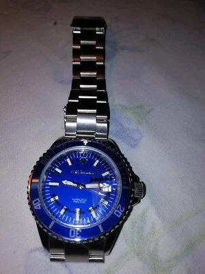 Yves Camani Anwen Cassa e Cinturino Acciaio Blu Data 5 ATM Nuovo - Immagine 1 di 4