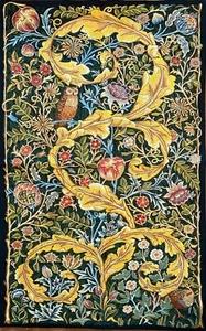57" X 36" WILLIAM MORRIS OWL & PIGEON LINED BELGIAN TAPESTRY WALL HANGING, 13859 - Picture 1 of 7