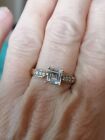 Antique Green Amethyst and Diamond Princes cut ring, Vintage 9ct gold 375