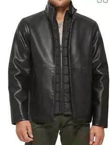 Dockers Faux Leather Mens Jacket with Quilted Bib Size Small Dark Brown - Picture 1 of 18