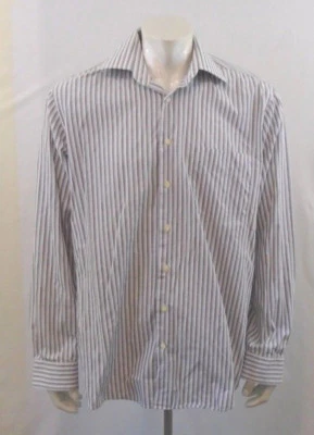Camisa Pierre Cardin Gris Blanco Rayas L/S Algodón Para Hombre Botón Delantero Talla LT Foto 1 de 4