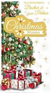 Tarjeta de Navidad Brother & Partner - Árbol de Navidad con lámina de plata dorada 9x4,75" - Imagen 1 de 1