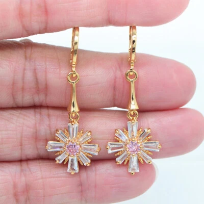 Pendientes colgantes de flores de topacio verde de moda rellenos de oro amarillo de 18 quilates para mujer joyería Foto 1 de 4
