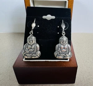Lucky Buddha Sterling Silver Leverback Earrings Perfect Balance Buddhist Design - Picture 1 of 4