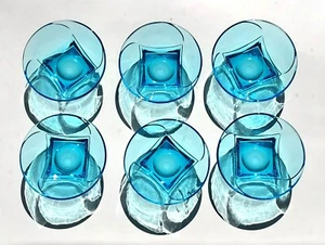 Hazel-Atlas MCM Capri blue COLONIAL SWIRL berry dessert salad 6 bowls 5.5" - Picture 1 of 6