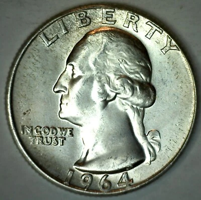 1964 Washington SILVER Quarter BU Coin from Roll 25c Twenty-Five Cents - Image 1 of 2
