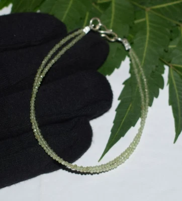 Natural Peridot Gemstone 925 Sterling Silver Handcrafted Partywear Bracelet 9" - Image 1 of 4