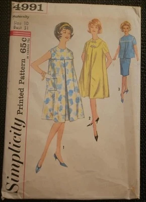 Vestido y falda de maternidad Simplicity 4991 vintage con patrón de costura de la década de 1960 talla 10 Foto 1 de 4