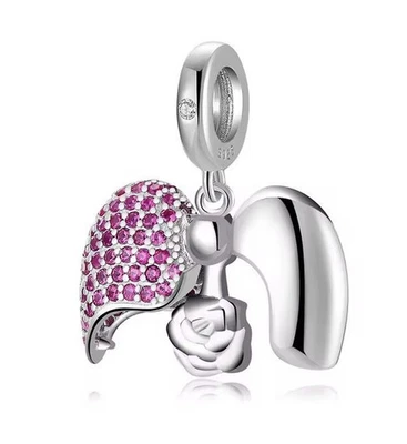 Charm Dangle Herz Rose 925 Silber Zirkon Steinchen - Anhänger für Armband - Bild 1 von 3