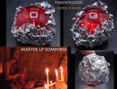 SUMMON NAGA RED BALL LEKLAI KAEW  BACK Silver YUANG LP SOMPORN THAI AMULET - Image 1 of 4