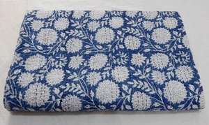 Indian Kantha Quilt Queen Block Print Handmade Cotton Bedspread Blanket Throw - Picture 1 of 12