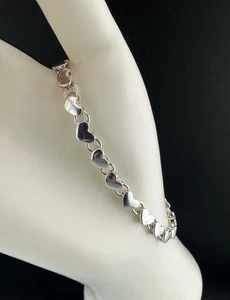 Vintage Love Sterling Silver Puffy Hearts Link Chain Bracelet 5mm 8 g sz 7.25 - Picture 1 of 13