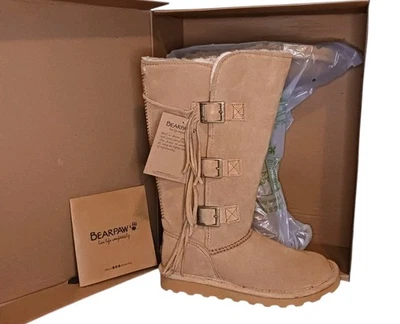 NEW BEARPAW Kris Iced Coffee Women's Size 6 M Boots Fur Lined Fringed Neverwet - Image 1 of 4