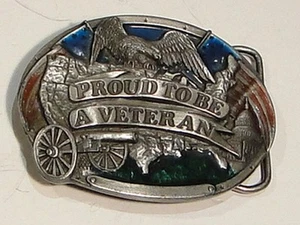 Vintage 1983 Bergamot Proud to Be a Veteran Enameled Belt Buckle - Picture 1 of 3