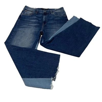 MAVI Elliot Wide Leg Crop 2-tone Denim Jeans High Rise Raw Hem Women’s 31 x 25 - Image 1 of 4