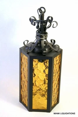 American Lantern 695BLK Light Fixture Ceiling Black Textured Amber Glass Vintage - Image 1 of 3