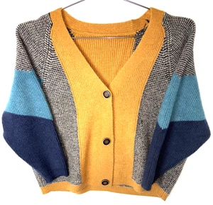 Women's Colorblock Knit Cropped Cardigan XL Button Boho Chunky Multicolor - Picture 1 of 4
