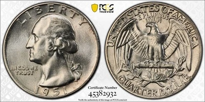 1951 Washington Quarter, PCGS MS64, Blast White, Gold Shield, FREE SHIPPING - Image 1 of 4