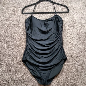 J Crew Rouched Convertible Swimsuit. Black. Large. RN 7738. Built In Bra. - Picture 1 of 6