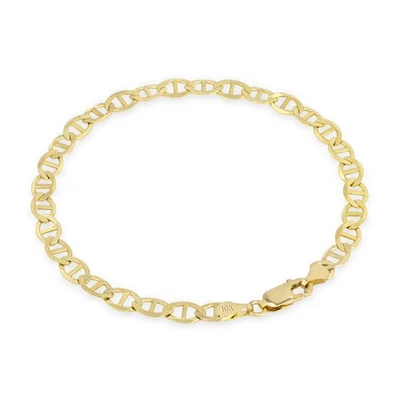 10K Yellow Gold Solid 4mm Mariner Anchor Link Chain Mens Womens Bracelet 7.5" - Image 1 of 4