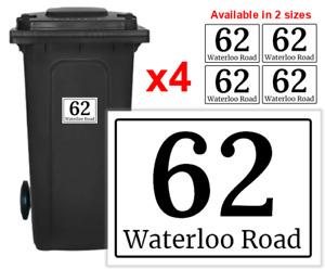 4 x Wheelie Bin House Numbers Road Street Name Custom Address Labels Stickers