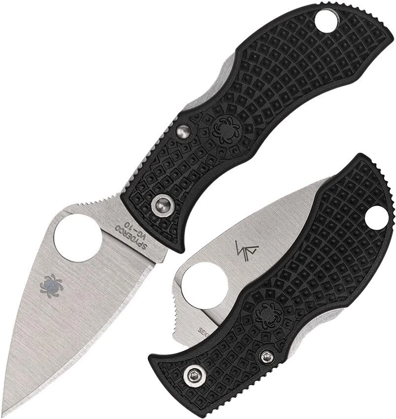 Spyderco Manbug Black Lightweight Leaf Folding Knife 1.9in Plain Satin Blade
