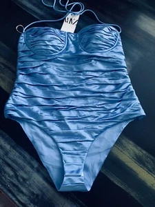ZARA BLUE SATIN HALTER BODYSUIT DRAPPED REF 8047/939 - Picture 1 of 4