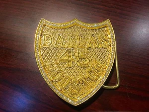 BEAUTIFUL BIKERS BELT BUCKLE DALLAS 45 HOUSTON RHINESTONE STEEL NEW GREAT GIFT - Picture 1 of 3