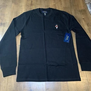 Polo Ralph Lauren nera polo orso cialda lavorata a maglia collo termico da uomo taglia media - Foto 1 di 5