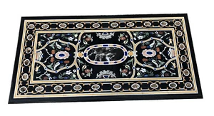 Mesa de comedor de centro de mármol negro de 48"x24" hecha a mano artes de marquetería de varias piedras - Imagen 1 de 9