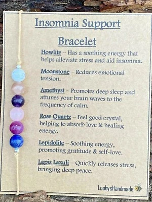 INSOMNIA SUPPORT BRACELET ANXIETY STRESS RELIEF HEALING GEMSTONE GIFT CARD UK — 第 1/4 张图片