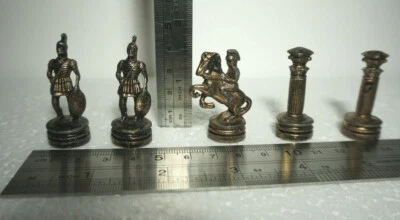 Vintage Metal Chess Pieces Mixed Lot  5pc Painted Copper Spartan Roman 1 3/4" - Image 1 of 4