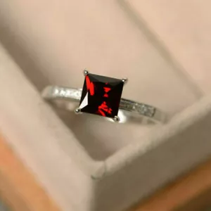 2.00Ct Princess Cut Garnet Diamond Wedding Ring 14K White Gold Finish Size J - T - Picture 1 of 7