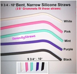 SILICONE STRAWS, Long, Short, Wide, Narrow, Straight, Bent Styles, Reusable  - Picture 1 of 34