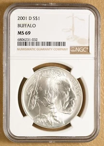 2001 D Buffalo Commemorative Silver Dollar NGC MS69 - Picture 1 of 2