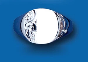 Gents Solid Sterling Silver Cushion Signet Ring Half Engraved 925 Hallmark - Picture 1 of 2