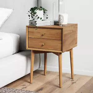 32704 Harper comodino in legno di rovere metà secolo con 2 cassetti, Tavola laterale piccola - Foto 1 di 10
