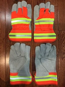2 pares de guantes de trabajo de cuero para hombre tiras reflectantes estándar utilitario trabajo - Imagen 1 de 4