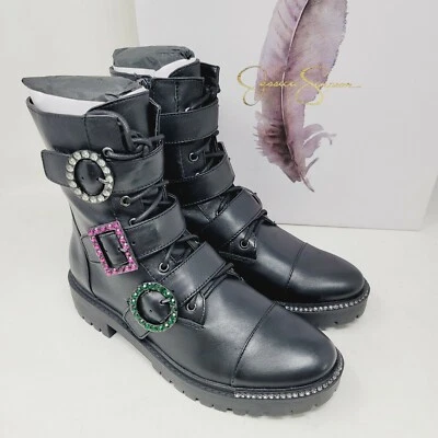 Jessica Simpson Womens Boots Sz 5 M Biker Buckle Leather Black Eco Sheep Kirlah - Image 1 of 4