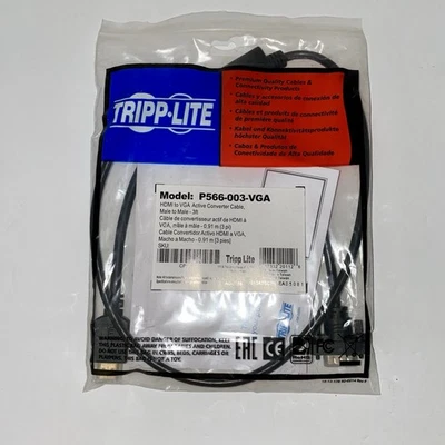 NEW Tripp Lite HDMI to VGA Active Converter Cable Male to Male 3ft P566-003-VGA - Image 1 of 4