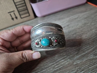 Vintage Tibetan Turqusie Coral Hanmade Cuff Bangel - Image 1 of 4