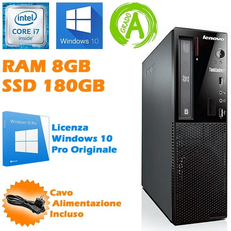 PC COMPUTER FISSO DESKTOP LENOVO EDGE 72 I7 3770S 8GB SSD 180GB WINDOWS 10 PRO - Imagen 1 de 4