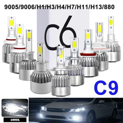 2x H7/H4/H3/H1/H11/9005/9006/9004 LED C9 Car Light Headlights Kits Bulbs 6000K - Image 1 of 4
