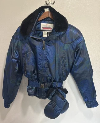 Vintage 90s Obermeyer Ski Jacket Thermolite Womans Sz8 peacock Blue & gloves - Image 1 of 4