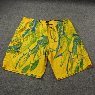 Guy Harvey Aftco Swim Shorts Mens XXL Yellow Blue Fish Drawstring Lined Tropical - Image 1 of 4