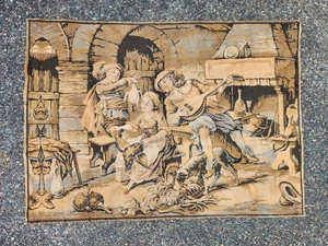 Antique French Tapestry 5'6'' x 4'' French Handmade Aubusson Dancing Scene - Picture 1 of 13