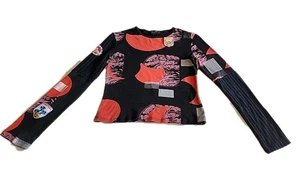 VTG Custo Barcelona Top Women Blue Tower Long Sleeve 90s Y2K Patches Size 2 - Picture 1 of 11