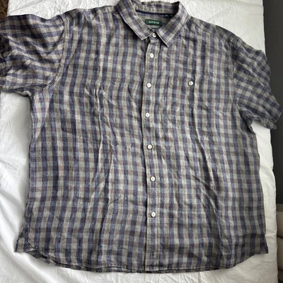 Orvis Men Button Down Shirt Checkered Short Sleeve 100 % Linen 511  - Image 1 of 4